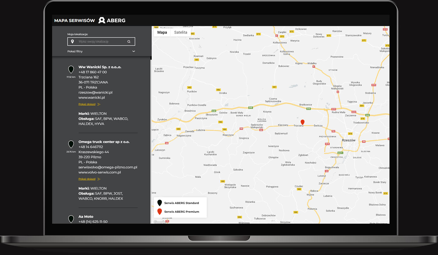 Mapa sieci serwisowej Aberg